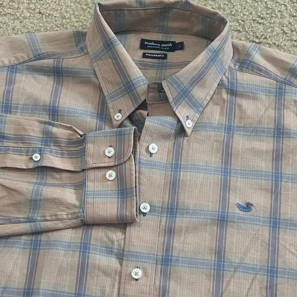 Southern Marsh Other - Southern Marsh Performance Dress Shirt Mens XL Burnt Taupe Plaid Button Down